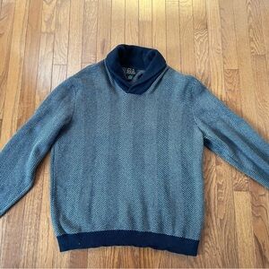 Jos. A. Bank Sweater Mens XL Black Blue Herringbone Classic ~ Thick Cotton
